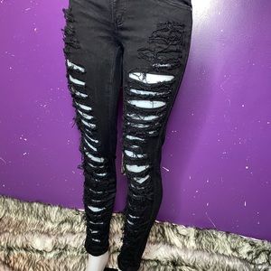 Vintage Royal Bones Size 7 heavy distressed stretch twill low rise skinny pants